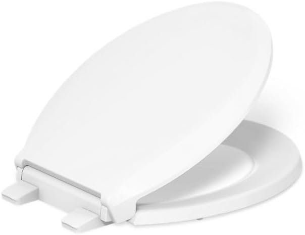 KOHLER 4636-RL-96 Cachet ReadyLatch Elongated Toilet Seat Slow Close Soft Close, Toilet Seat Quiet Lid, Contoured Grip-Tight Bumpers Installation Hardware, Apartment Essentials, Biscuit