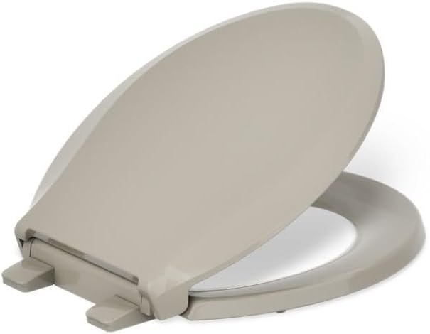 KOHLER 4636-RL-96 Cachet ReadyLatch Elongated Toilet Seat Slow Close Soft Close, Toilet Seat Quiet Lid, Contoured Grip-Tight Bumpers Installation Hardware, Apartment Essentials, Biscuit
