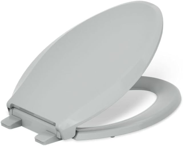 KOHLER 4636-RL-96 Cachet ReadyLatch Elongated Toilet Seat Slow Close Soft Close, Toilet Seat Quiet Lid, Contoured Grip-Tight Bumpers Installation Hardware, Apartment Essentials, Biscuit