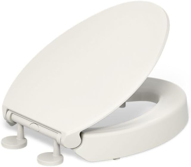 KOHLER 25875-0 Hyten 3" Height, Elevated Soft Close Elongated Toilet Seat, Contoured Seat with Grip-Tight Bumpers, Quick-Attach Hardware, No Slam Toilet Seat, White