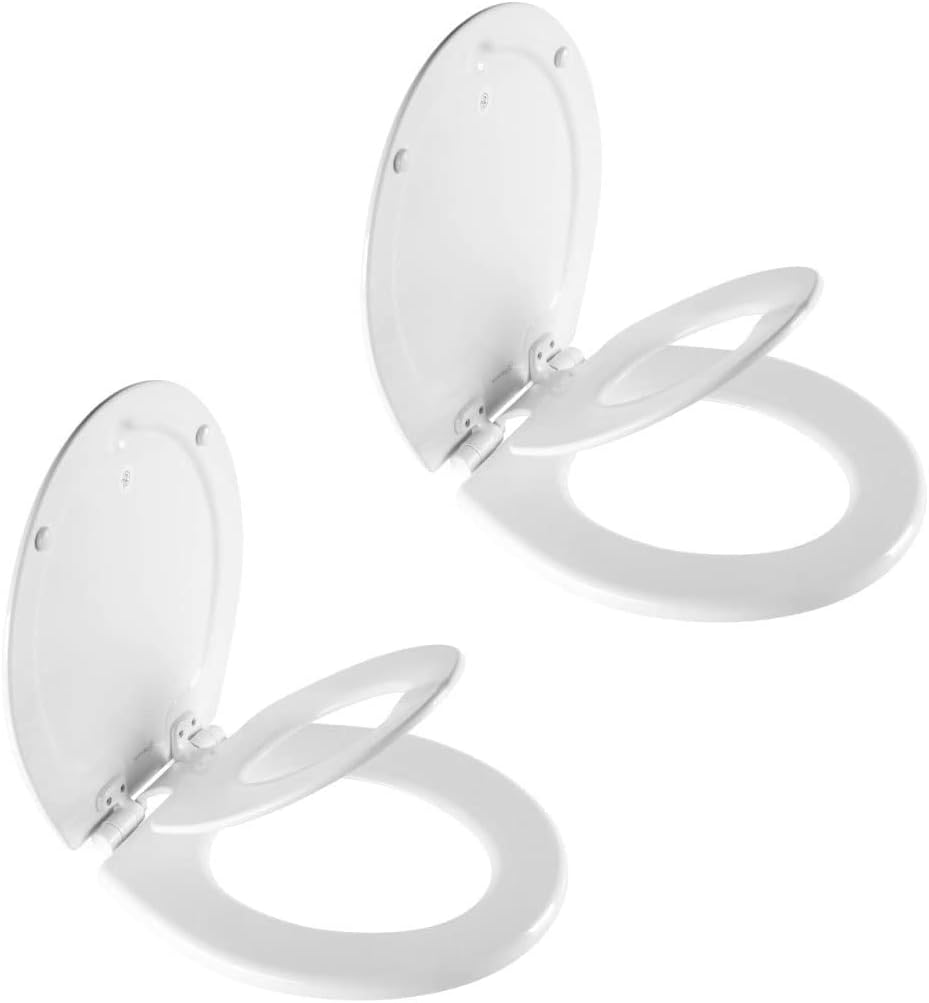 Mayfair NextStep2 Toilet Seat with Built-In Potty Training Seat, Slow-Close, Removable that will Never Loosen, Elongated, White, 2-Pack