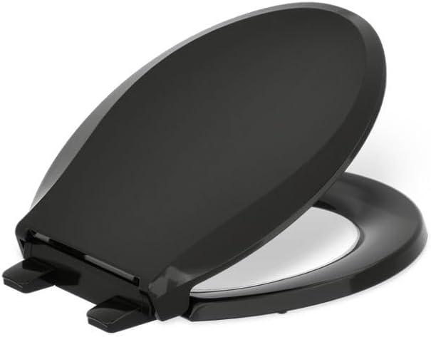 KOHLER 4636-RL-96 Cachet ReadyLatch Elongated Toilet Seat Slow Close Soft Close, Toilet Seat Quiet Lid, Contoured Grip-Tight Bumpers Installation Hardware, Apartment Essentials, Biscuit