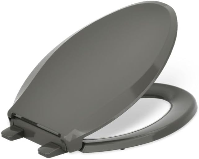 KOHLER 4636-RL-96 Cachet ReadyLatch Elongated Toilet Seat Slow Close Soft Close, Toilet Seat Quiet Lid, Contoured Grip-Tight Bumpers Installation Hardware, Apartment Essentials, Biscuit