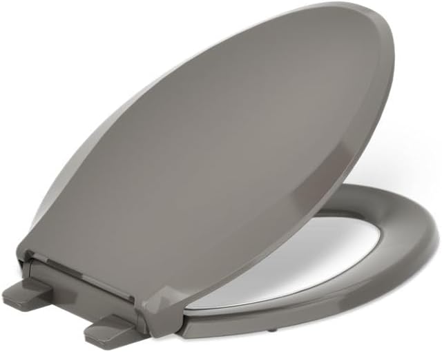 KOHLER 4636-RL-96 Cachet ReadyLatch Elongated Toilet Seat Slow Close Soft Close, Toilet Seat Quiet Lid, Contoured Grip-Tight Bumpers Installation Hardware, Apartment Essentials, Biscuit