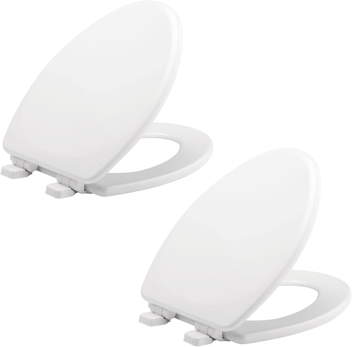 Mayfair Linden Slow Close Toilet Seat, Non Slip Heavy Duty Wood, Easy Install, Made in USA, Elongated, White, 2 Pack
