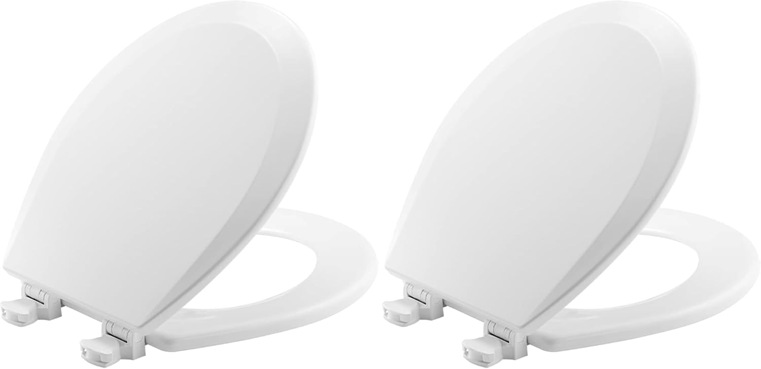 Bemis 1500EC Durable Wood Toilet Seat with Easy Clean Hinges, Made in USA, Elongated, White, 2-Pack