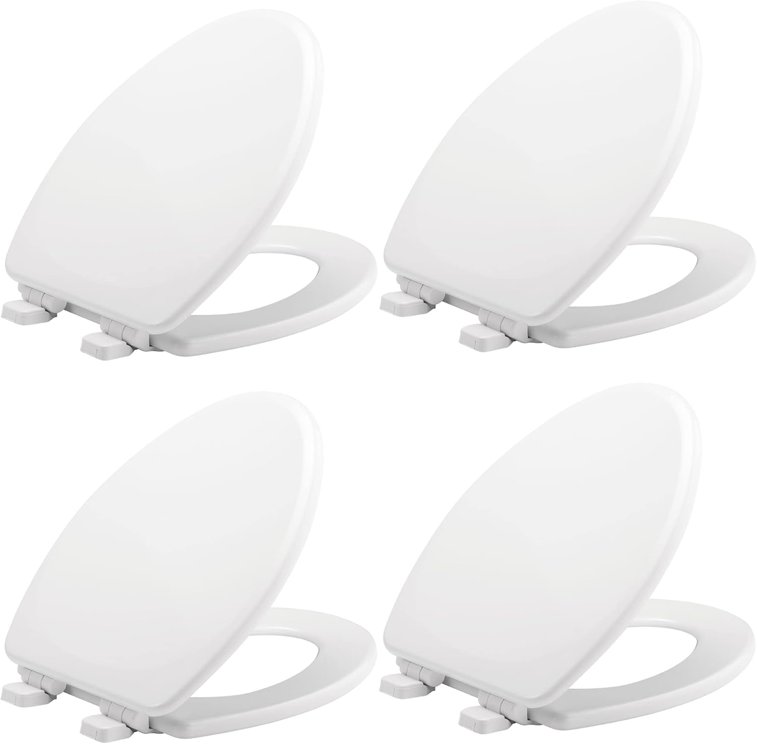 Mayfair Linden Slow Close Toilet Seat, Non Slip Heavy Duty Wood, Easy Install, Made in USA, Elongated, White, 2 Pack