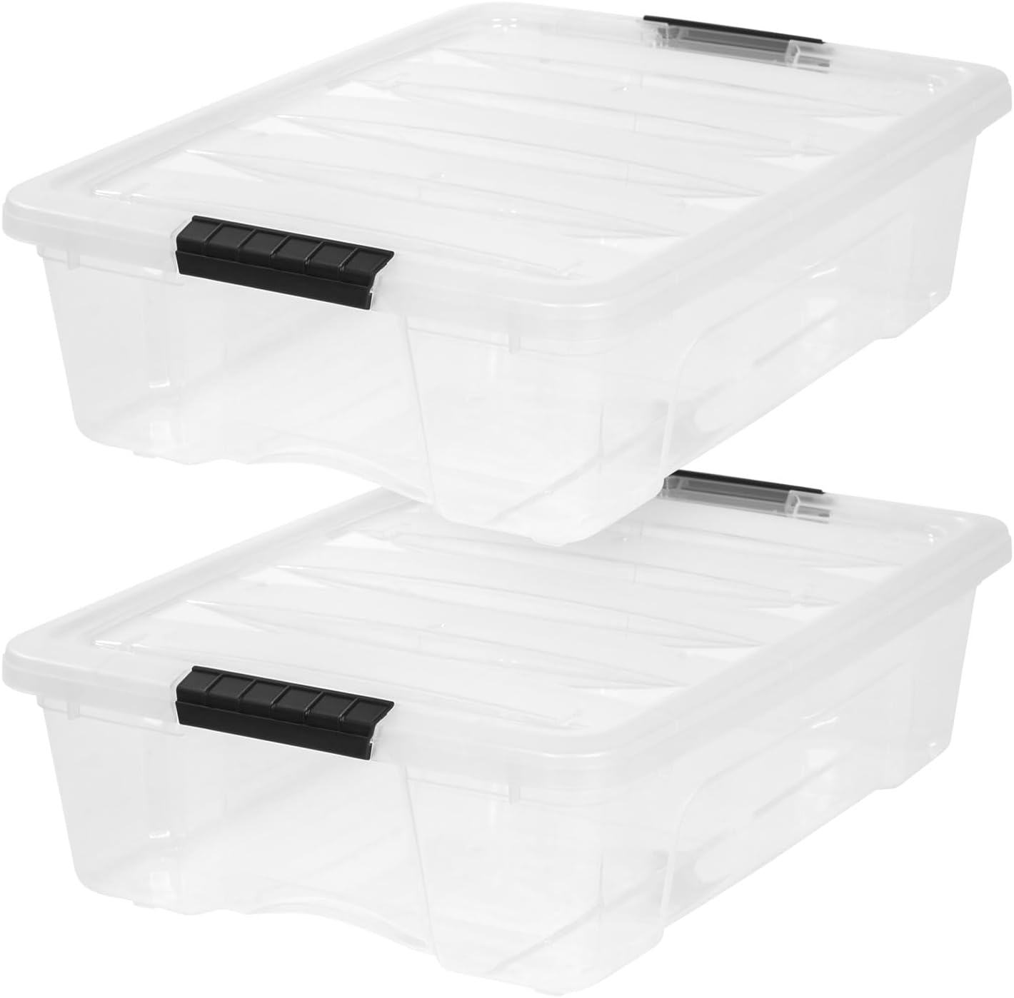 IRIS USA 54 Qt Stackable Plastic Storage Bins with Lids, 6 Pack - BPA-Free, Made in USA - See-Through Organizing Solution, Latches, Durable Nestable Containers, Secure Pull Handle - Clear