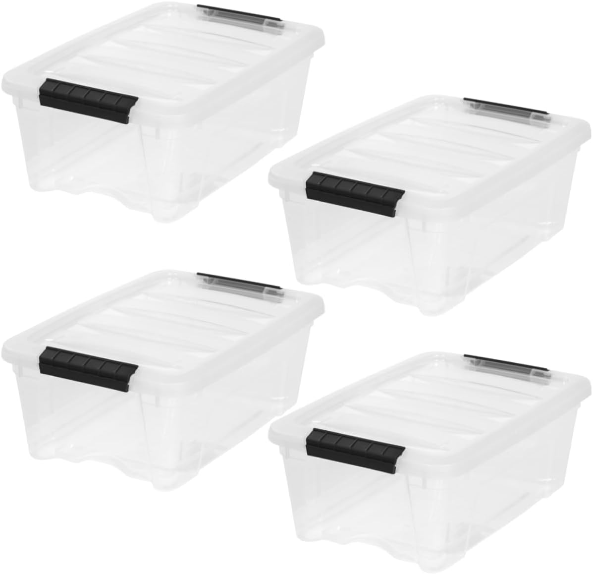 IRIS USA 54 Qt Stackable Plastic Storage Bins with Lids, 6 Pack - BPA-Free, Made in USA - See-Through Organizing Solution, Latches, Durable Nestable Containers, Secure Pull Handle - Clear