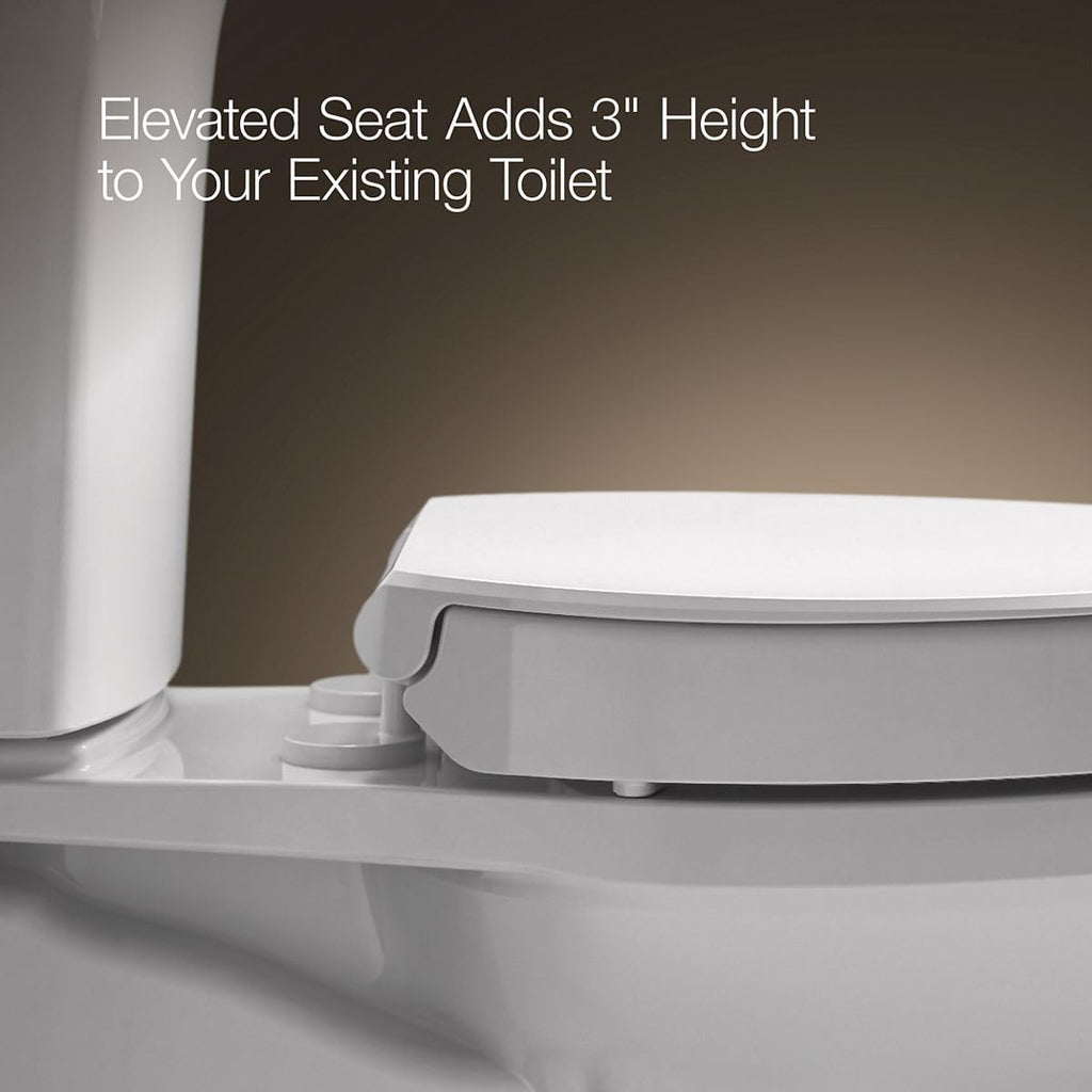 KOHLER 25875-0 Hyten 3" Height, Elevated Soft Close Elongated Toilet Seat, Contoured Seat with Grip-Tight Bumpers, Quick-Attach Hardware, No Slam Toilet Seat, White