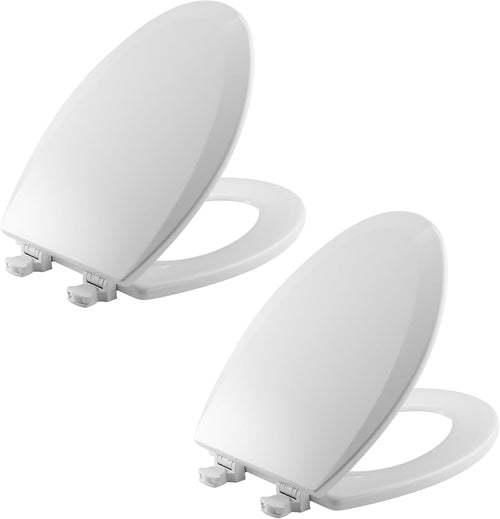 Bemis 1500EC Durable Wood Toilet Seat with Easy Clean Hinges, Made in USA, Elongated, White, 2-Pack