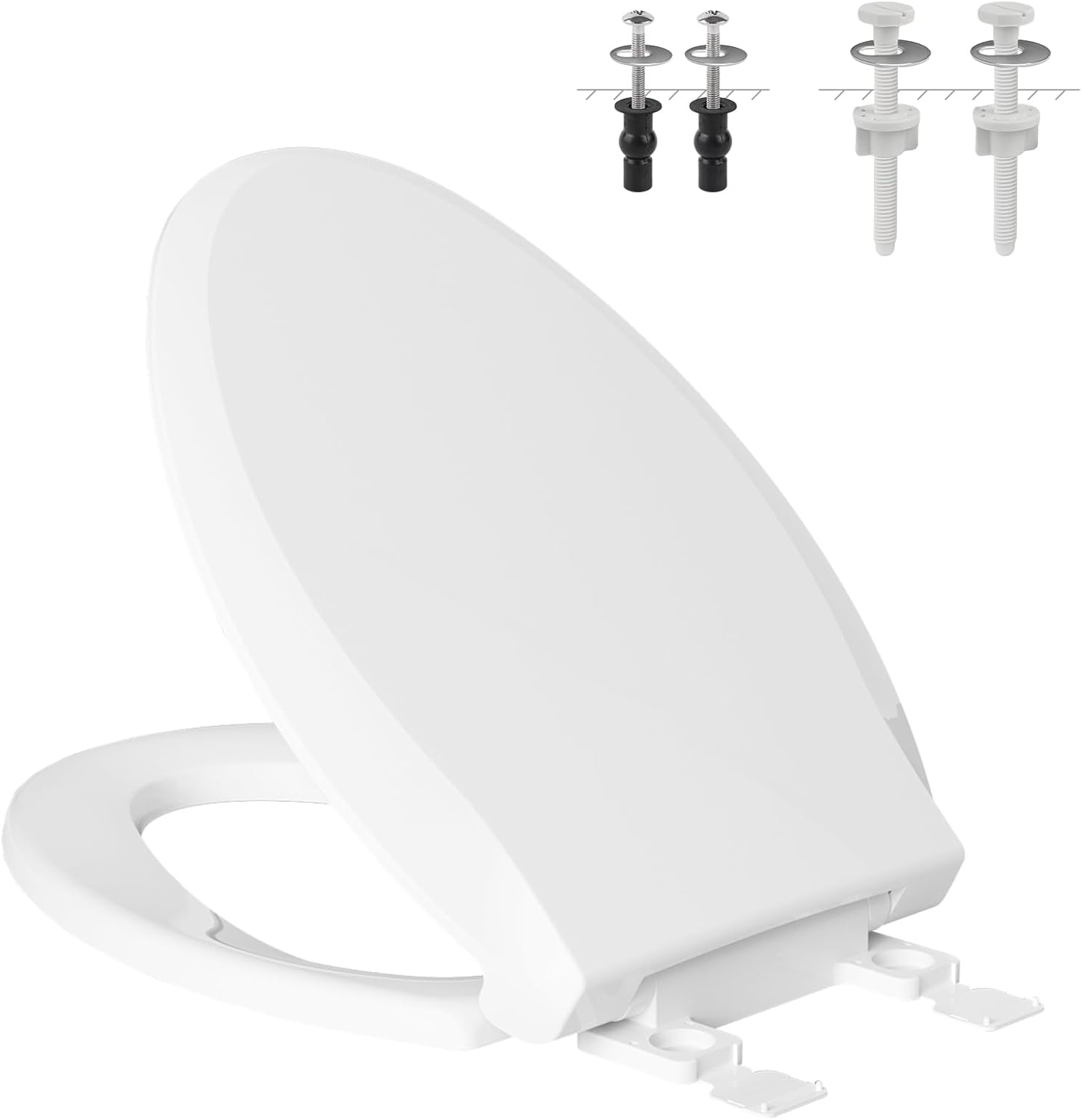 Hibbent Premium Elongated Toilet Seat with Cover Quiet Close, One-Click to Quick Release, Easy Installation Non-Slip Seat Bumpers, Slow Close Toilet Seat and Cover, Easy Cleaning-White Color