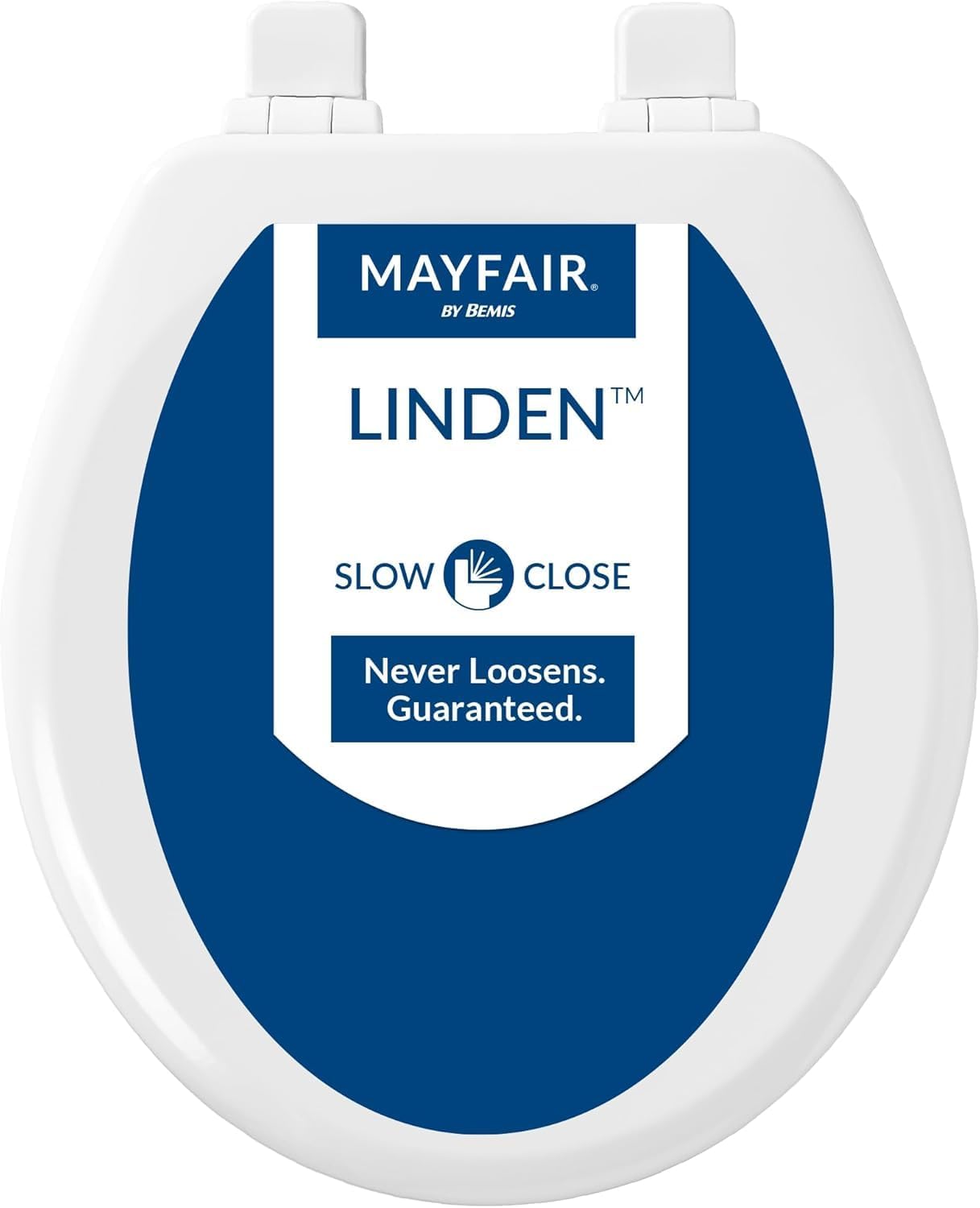 Mayfair Linden Slow Close Toilet Seat, Non Slip Heavy Duty Wood, Easy Install, Made in USA, Elongated, White, 2 Pack