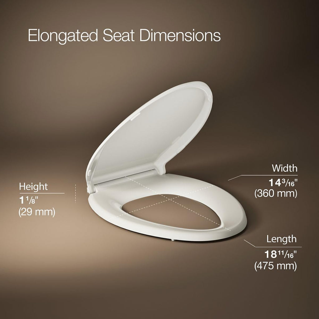 KOHLER 4636-RL-96 Cachet ReadyLatch Elongated Toilet Seat Slow Close Soft Close, Toilet Seat Quiet Lid, Contoured Grip-Tight Bumpers Installation Hardware, Apartment Essentials, Biscuit