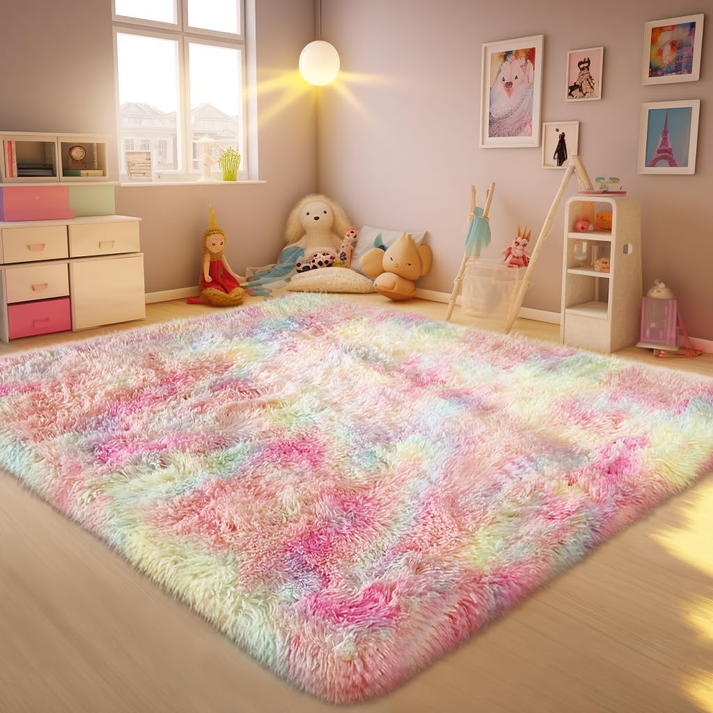 Ophanie 5x8 Blue Rugs for Living Room, Kids Nursery Rug Aesthetic, Playroom Navy Area Rugs for Boys Girls Teen Home Decor, Fluffy Fuzzy Soft Plush Shaggy Bedside Floor Bedroom Carpet for Teen