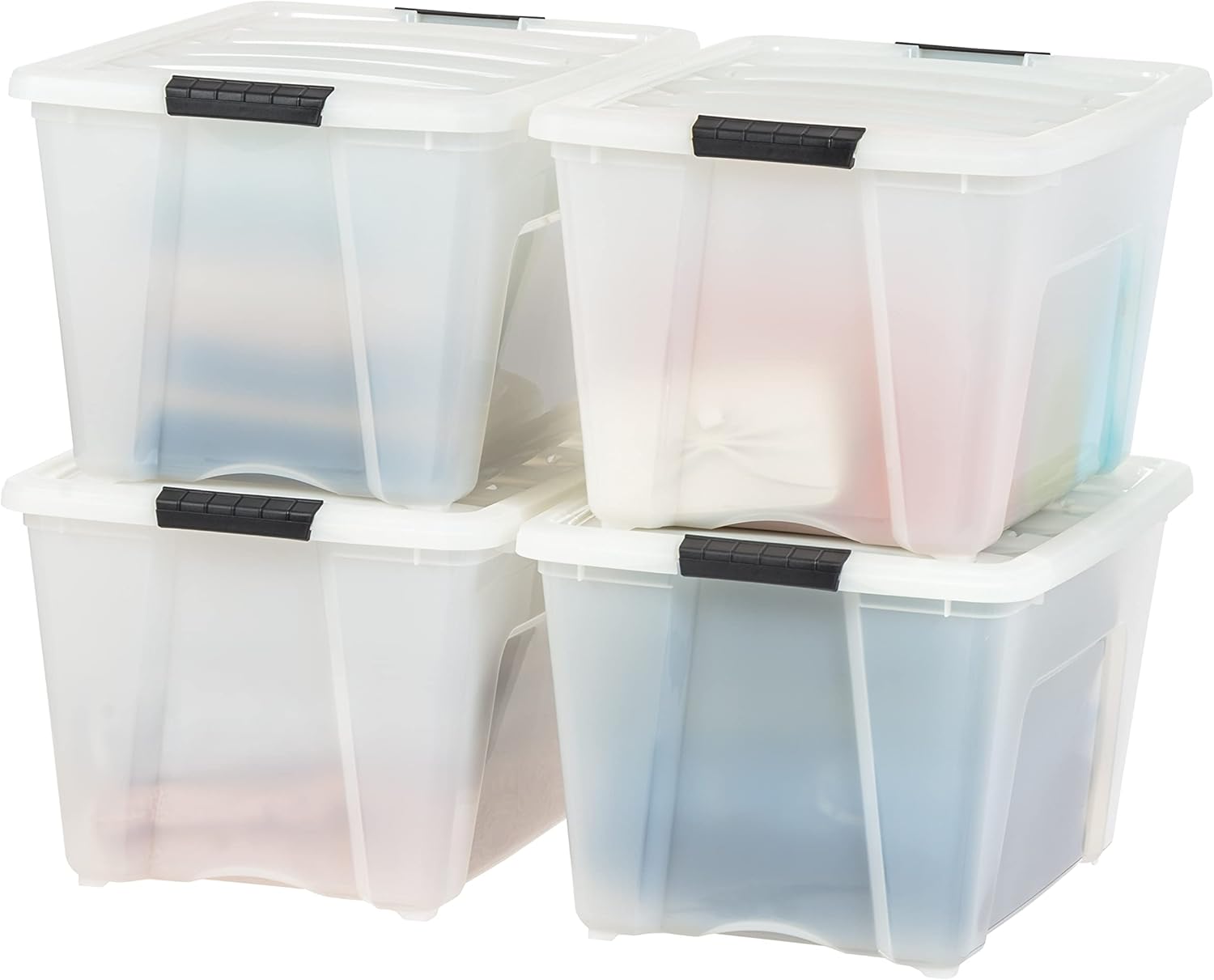 IRIS USA 54 Qt Stackable Plastic Storage Bins with Lids, 6 Pack - BPA-Free, Made in USA - See-Through Organizing Solution, Latches, Durable Nestable Containers, Secure Pull Handle - Clear