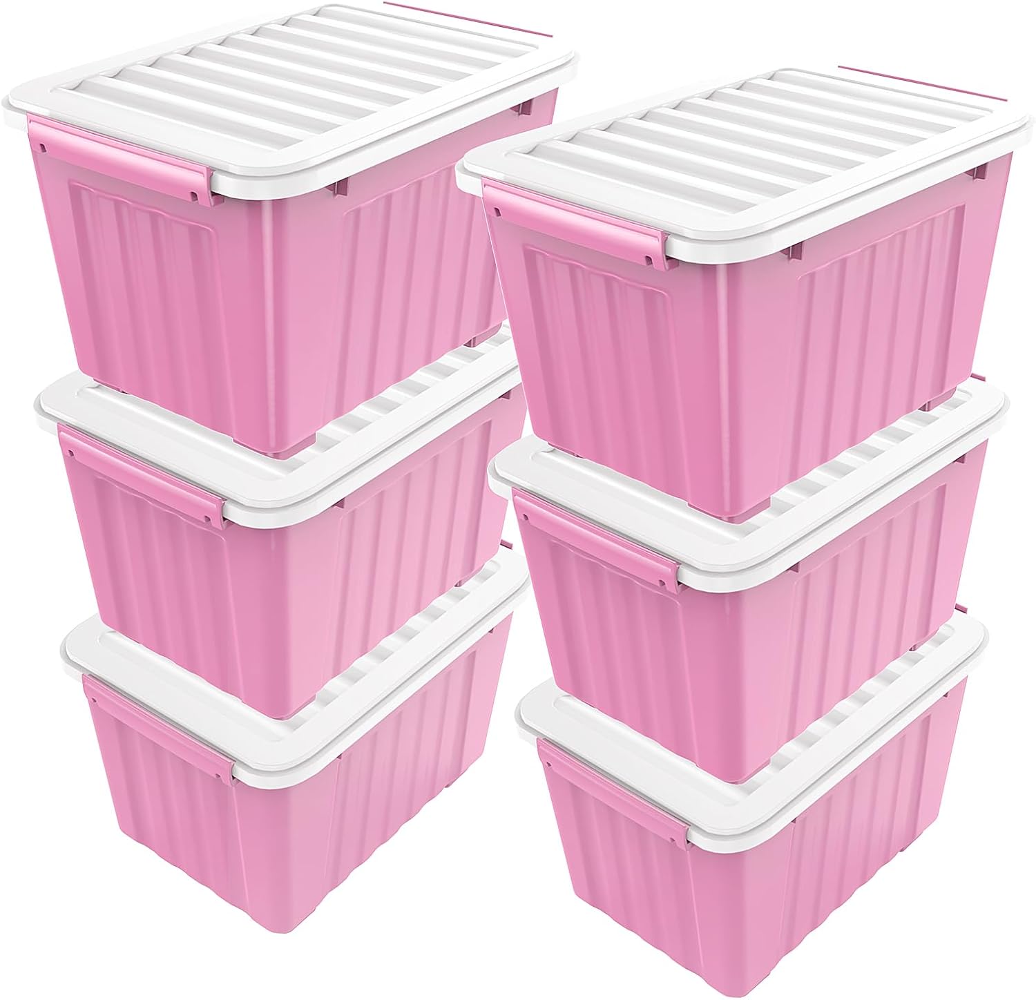 Nazhura 72 Quart Plastic Storage Bin, Stackable and Nestable Storage Boxes with Lids and Secure Latching Buckles, Large Storage Container (Clear, 72Quart-6Pack)