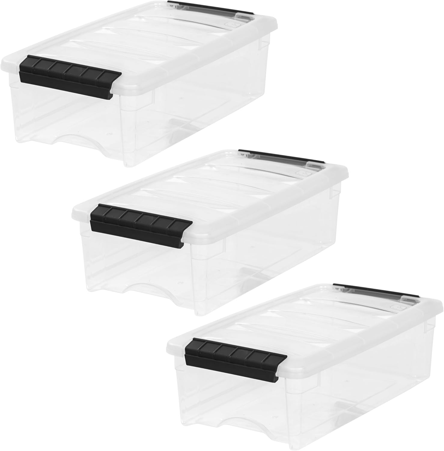 IRIS USA 54 Qt Stackable Plastic Storage Bins with Lids, 6 Pack - BPA-Free, Made in USA - See-Through Organizing Solution, Latches, Durable Nestable Containers, Secure Pull Handle - Clear