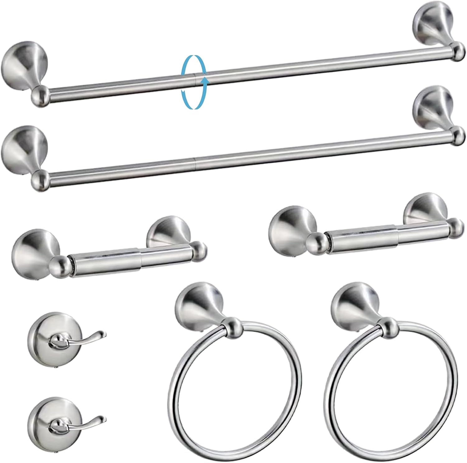 Newfun 8-Pieces Polished Chrome Bathroom Accessories Set, 24 Inch Bath Towel Bar Set, SUS 304 Stainless Steel Bathroom Hardware Set, Towel Racks for Bathroom Wall Mounted