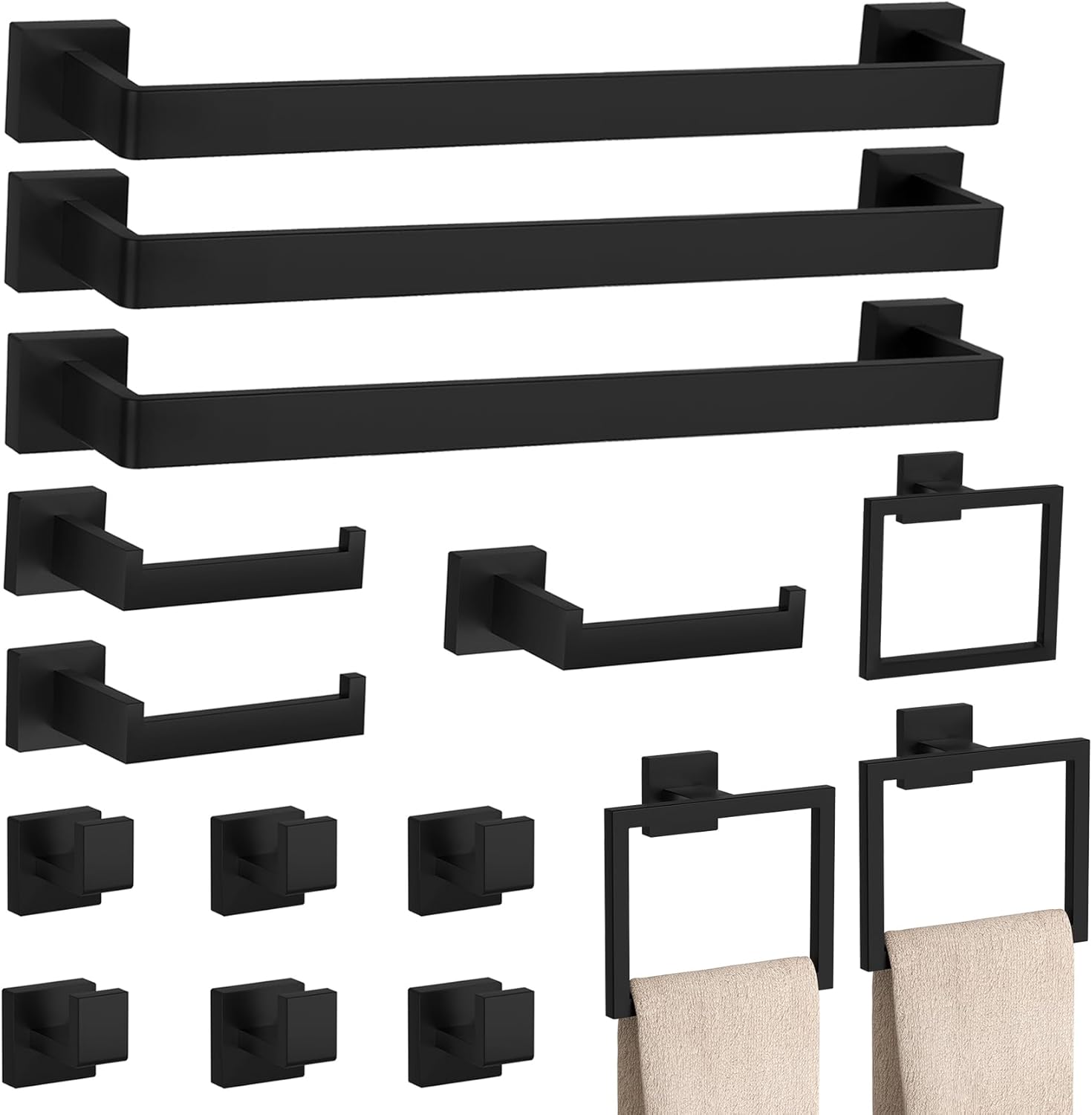 10-Pieces Matte Black Bathroom Accessories Set, 23.6 Inch Bath Towel Bar Set, SUS 304 Stainless Steel Bathroom Hardware Set, Towel Racks for Bathroom Wall Mounted.