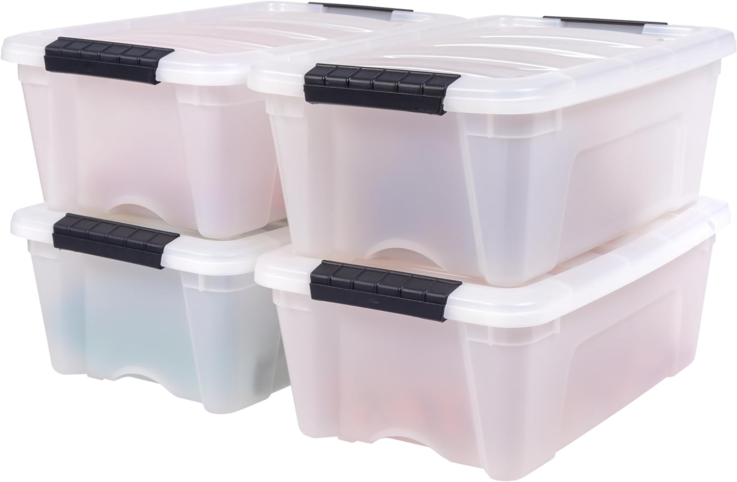 IRIS USA 54 Qt Stackable Plastic Storage Bins with Lids, 6 Pack - BPA-Free, Made in USA - See-Through Organizing Solution, Latches, Durable Nestable Containers, Secure Pull Handle - Clear