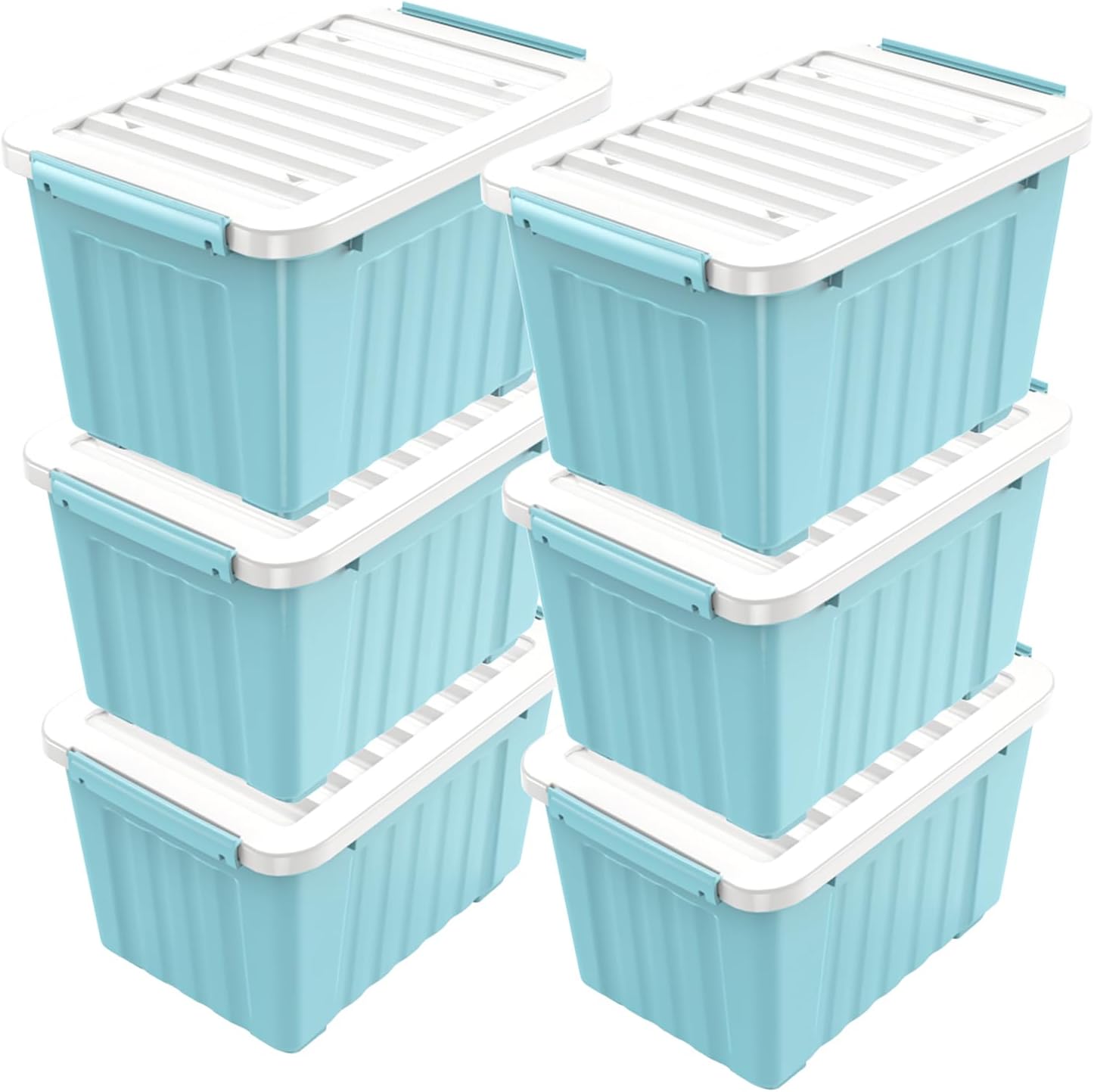 Nazhura 72 Quart Plastic Storage Bin, Stackable and Nestable Storage Boxes with Lids and Secure Latching Buckles, Large Storage Container (Clear, 72Quart-6Pack)