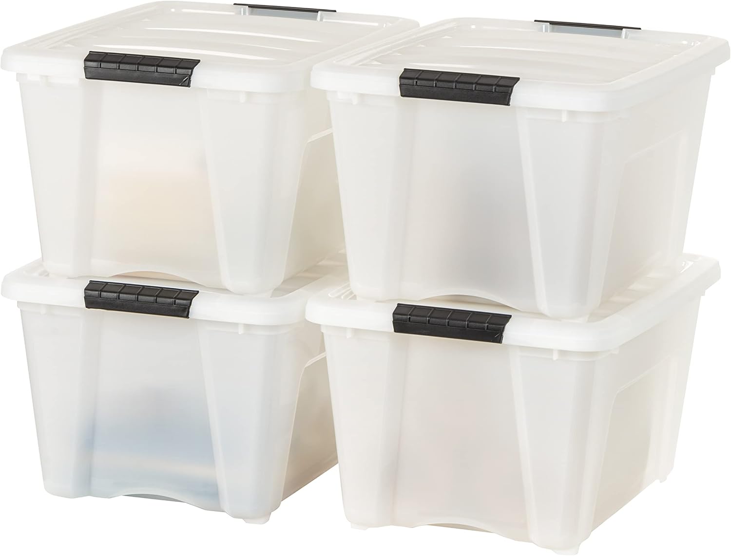 IRIS USA 54 Qt Stackable Plastic Storage Bins with Lids, 6 Pack - BPA-Free, Made in USA - See-Through Organizing Solution, Latches, Durable Nestable Containers, Secure Pull Handle - Clear