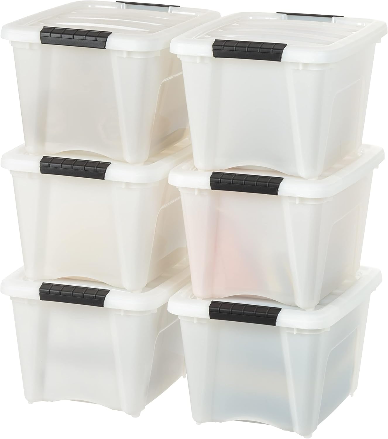 IRIS USA 54 Qt Stackable Plastic Storage Bins with Lids, 6 Pack - BPA-Free, Made in USA - See-Through Organizing Solution, Latches, Durable Nestable Containers, Secure Pull Handle - Clear