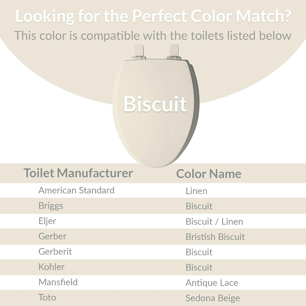 Mayfair Cassel Slow Close Toilet Seat, Easy Clean, Non Slip Premium Wood Seat, Easy Install, Made in USA, Elongated, Biscuit