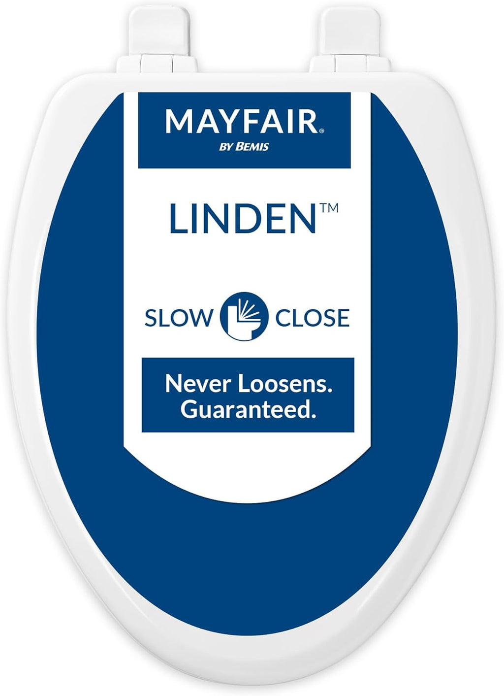 Mayfair Linden Slow Close Toilet Seat, Non Slip Heavy Duty Wood, Easy Install, Made in USA, Elongated, White, 2 Pack