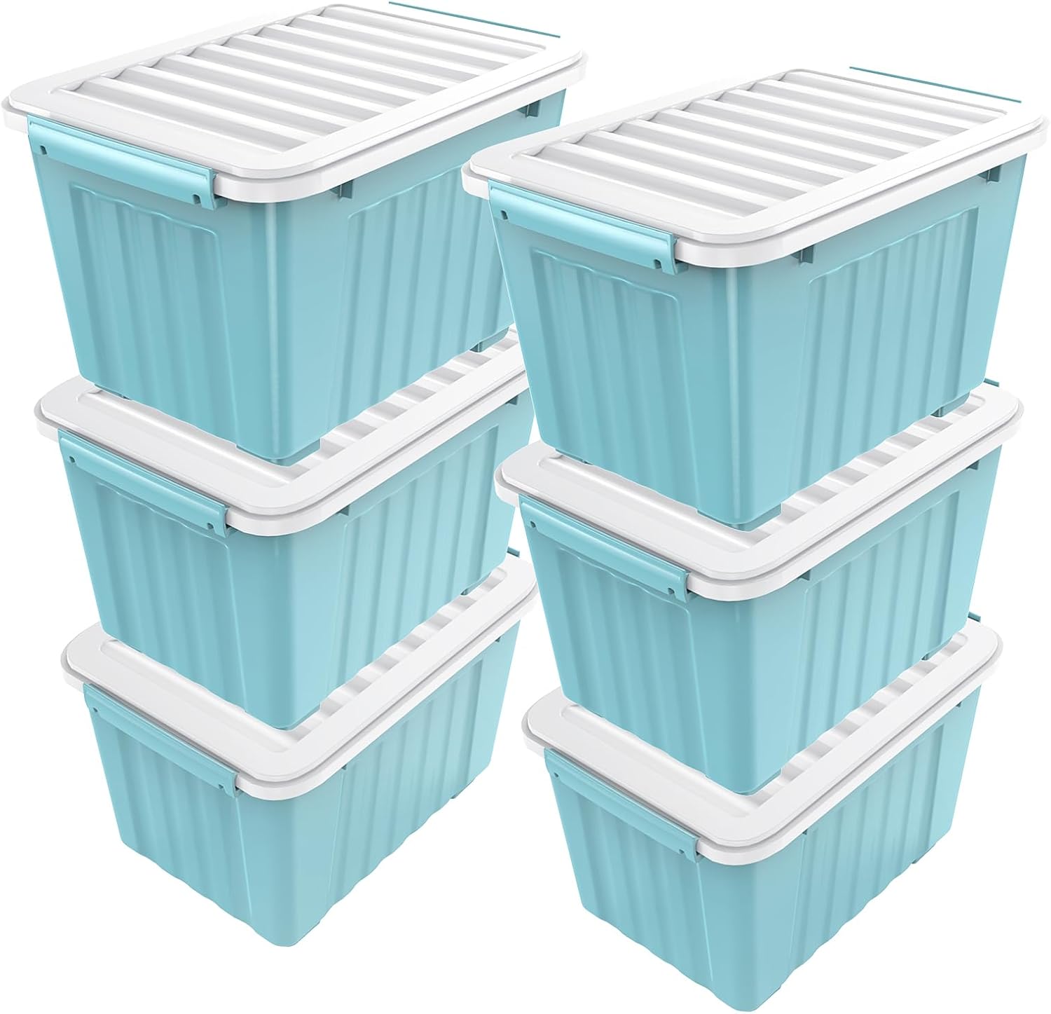 Nazhura 72 Quart Plastic Storage Bin, Stackable and Nestable Storage Boxes with Lids and Secure Latching Buckles, Large Storage Container (Clear, 72Quart-6Pack)