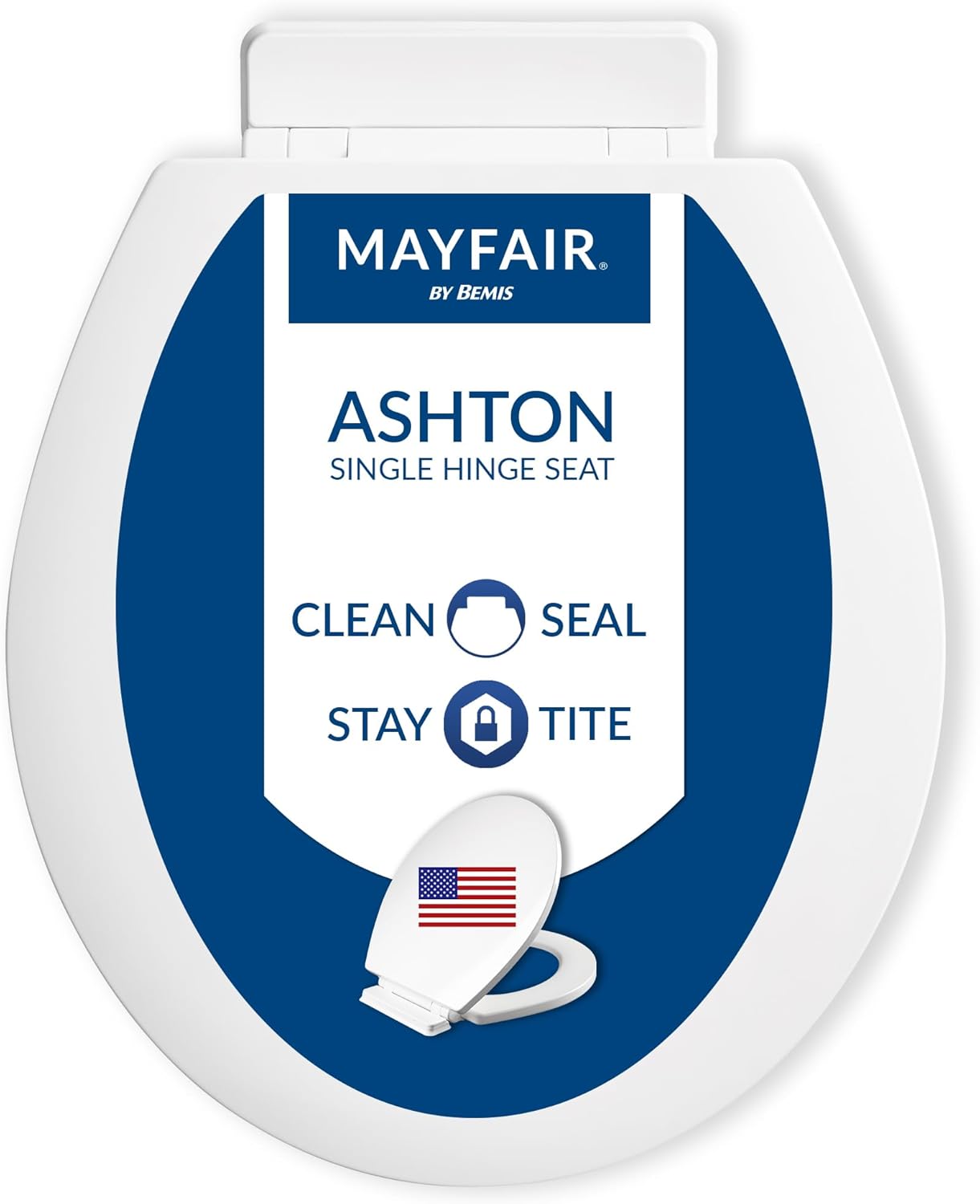 Mayfair Linden Slow Close Toilet Seat, Non Slip Heavy Duty Wood, Easy Install, Made in USA, Elongated, White, 2 Pack