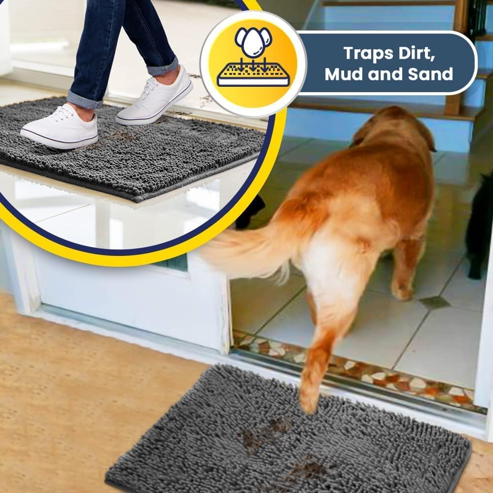 Muddy Mat® | Super Absorbent Door Mat Indoor, Microfiber Quick Dry Chenille Entryway Rug, Non-Slip Front Door Mat, Indoor Mats for Entryway, Machine Washable Pet Rug, Grey XXXL 72"X48"