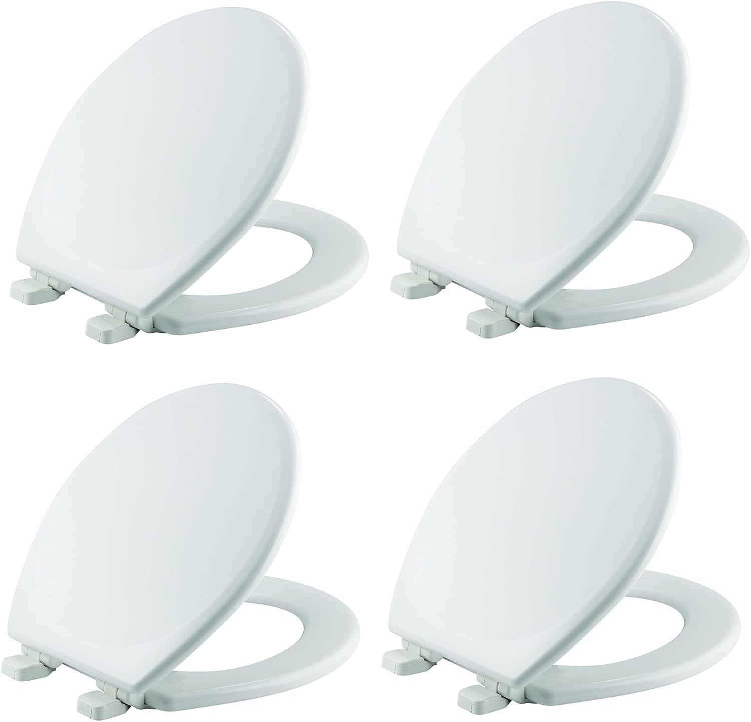 Mayfair Linden Slow Close Toilet Seat, Non Slip Heavy Duty Wood, Easy Install, Made in USA, Elongated, White, 2 Pack