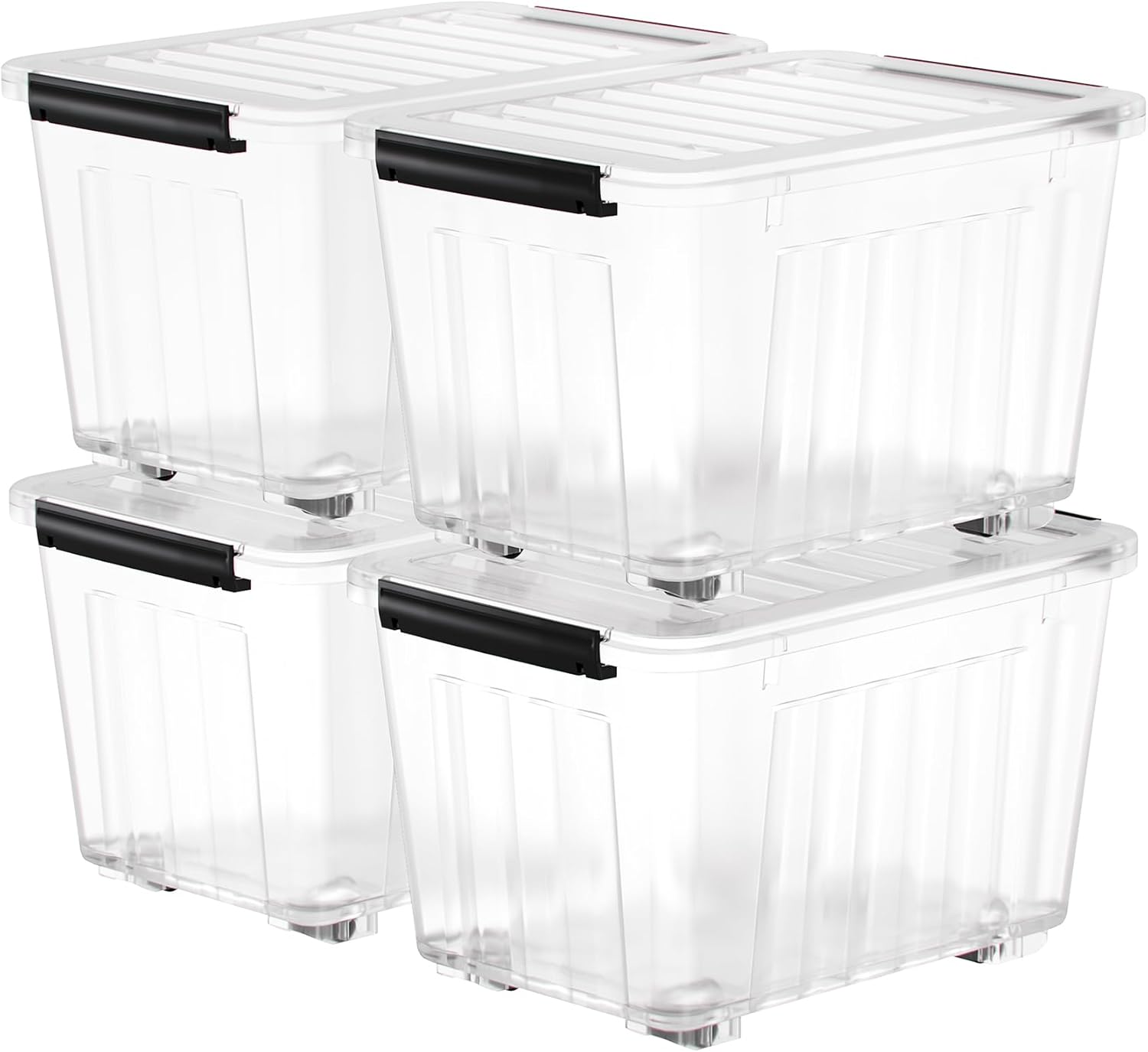 Nazhura 72 Quart Plastic Storage Bin, Stackable and Nestable Storage Boxes with Lids and Secure Latching Buckles, Large Storage Container (Clear, 72Quart-6Pack)