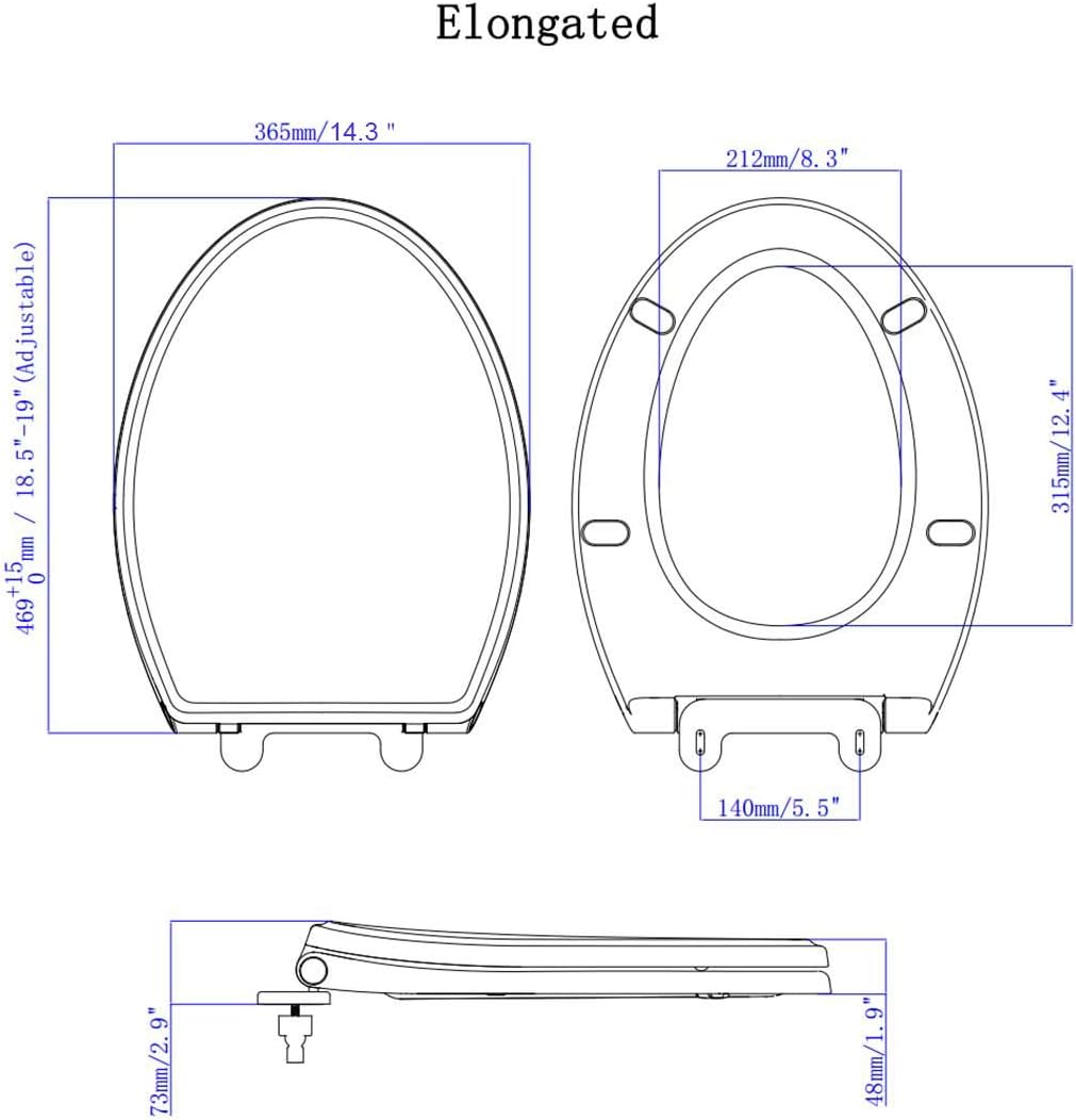Hibbent Premium Elongated Toilet Seat with Cover Quiet Close, One-Click to Quick Release, Easy Installation Non-Slip Seat Bumpers, Slow Close Toilet Seat and Cover, Easy Cleaning-White Color