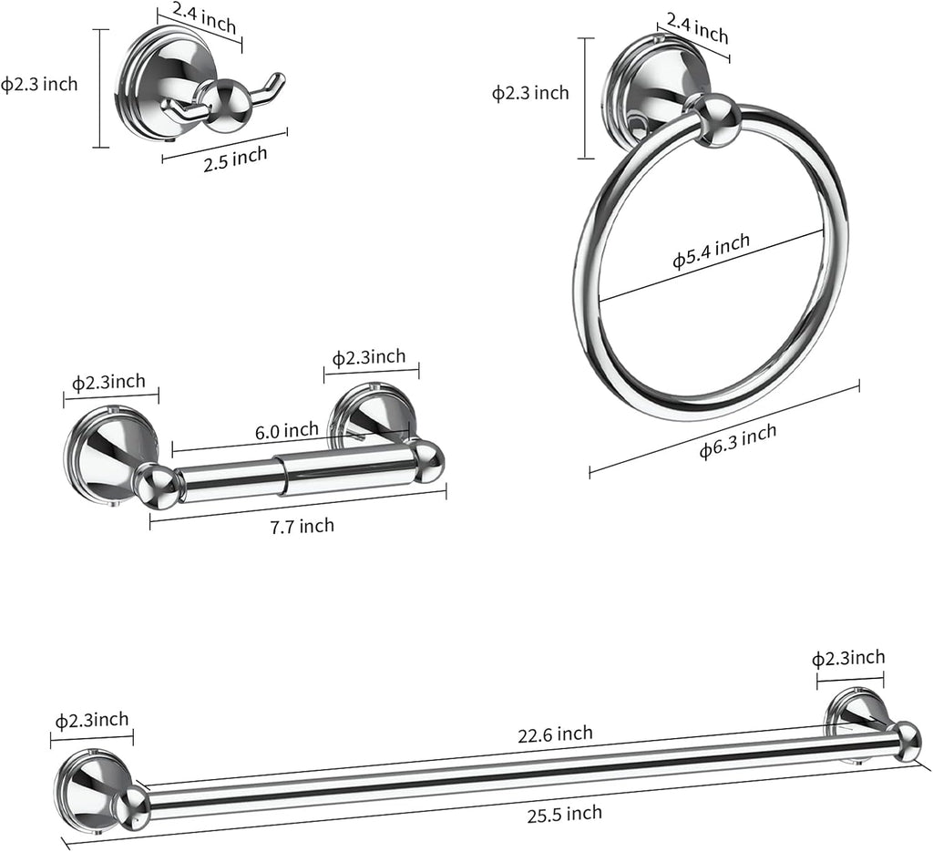 Newfun 8-Pieces Polished Chrome Bathroom Accessories Set, 24 Inch Bath Towel Bar Set, SUS 304 Stainless Steel Bathroom Hardware Set, Towel Racks for Bathroom Wall Mounted
