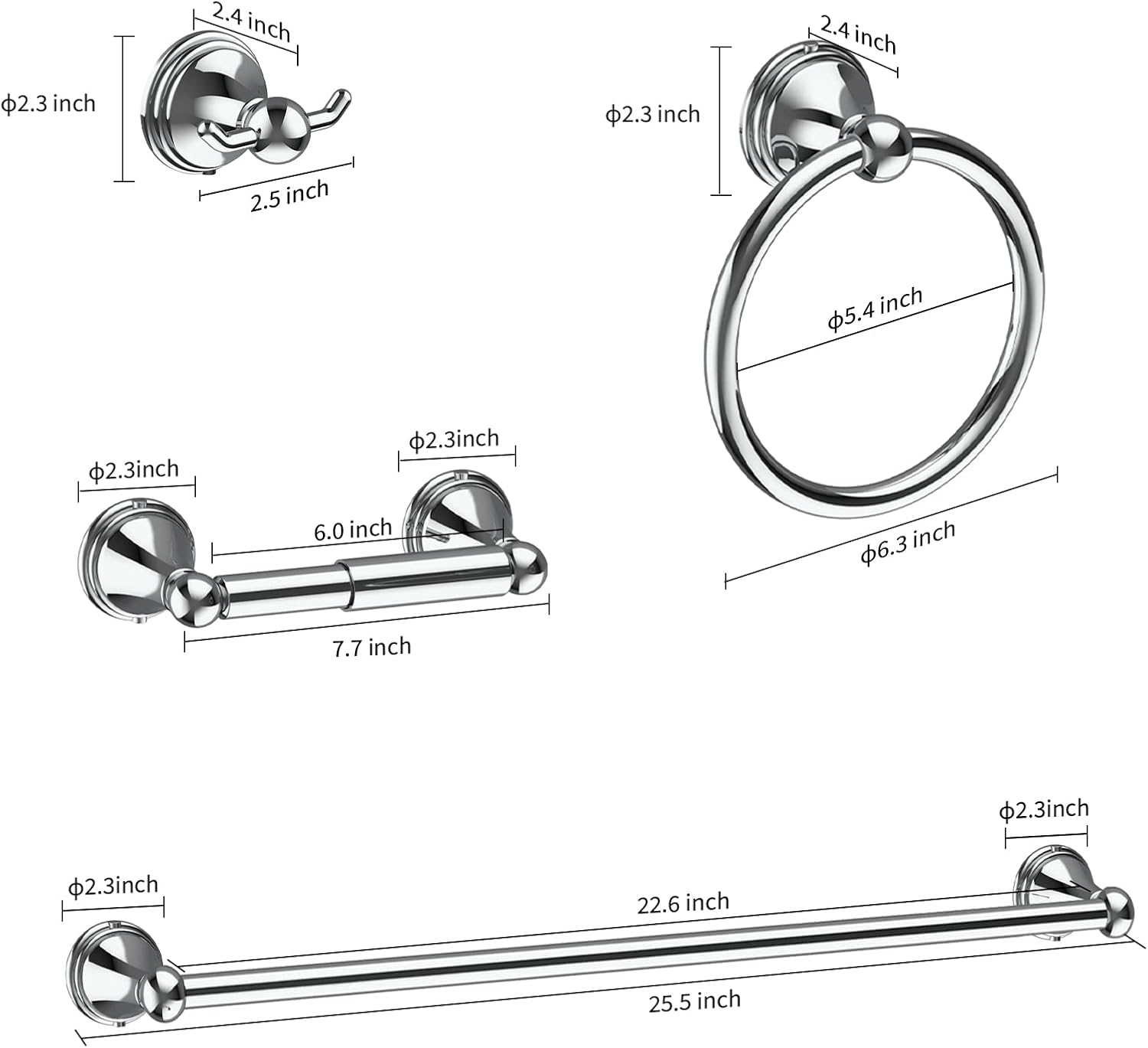 Newfun 8-Pieces Polished Chrome Bathroom Accessories Set, 24 Inch Bath Towel Bar Set, SUS 304 Stainless Steel Bathroom Hardware Set, Towel Racks for Bathroom Wall Mounted
