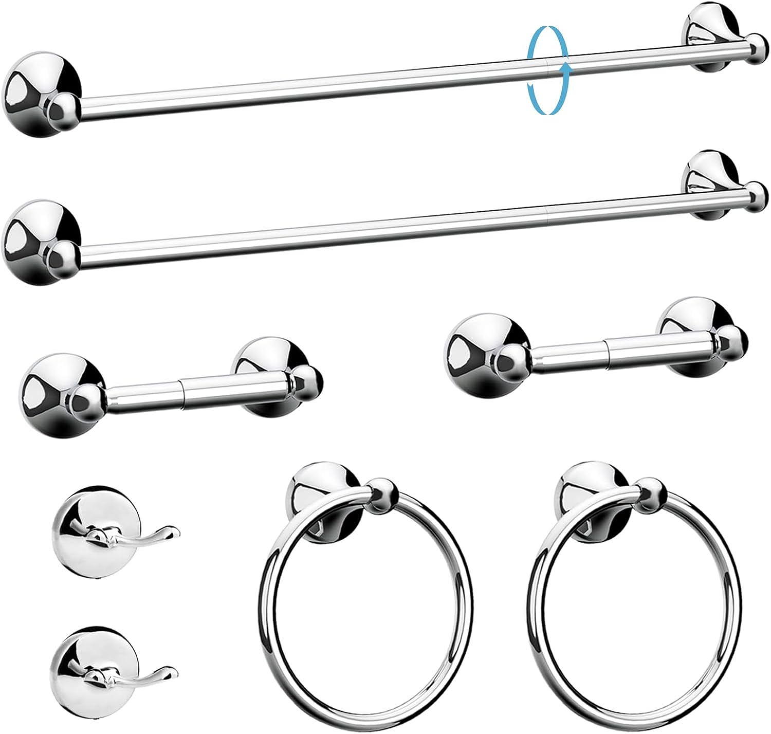 Newfun 8-Pieces Polished Chrome Bathroom Accessories Set, 24 Inch Bath Towel Bar Set, SUS 304 Stainless Steel Bathroom Hardware Set, Towel Racks for Bathroom Wall Mounted