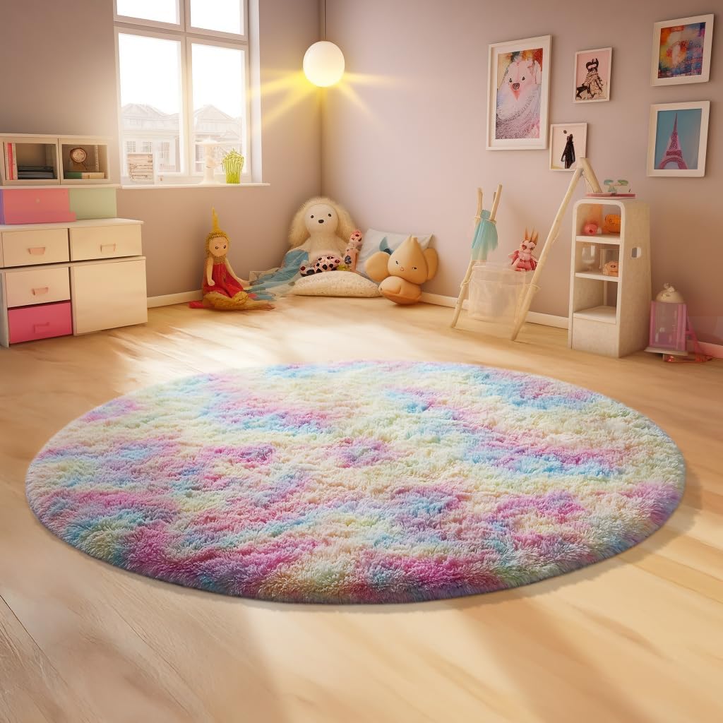 Ophanie 5x8 Blue Rugs for Living Room, Kids Nursery Rug Aesthetic, Playroom Navy Area Rugs for Boys Girls Teen Home Decor, Fluffy Fuzzy Soft Plush Shaggy Bedside Floor Bedroom Carpet for Teen