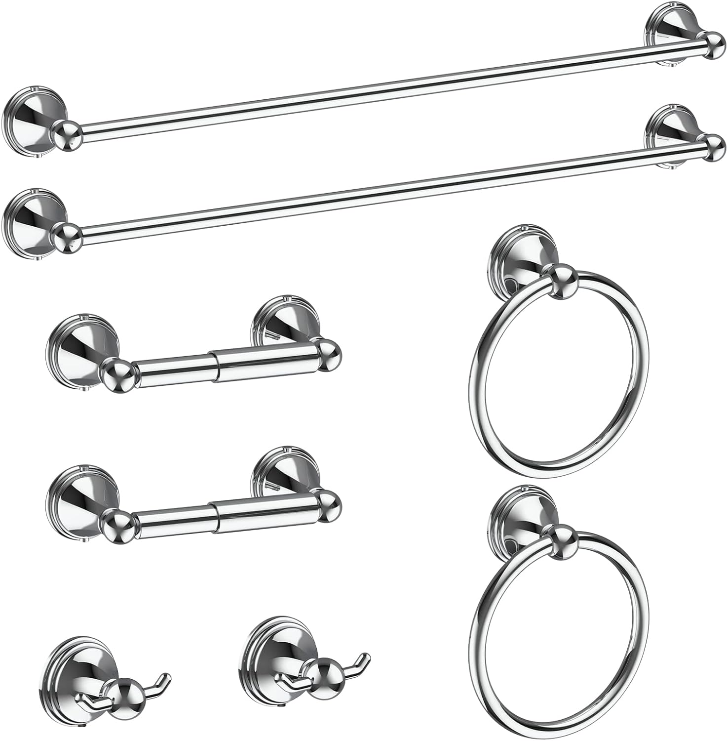 Newfun 8-Pieces Polished Chrome Bathroom Accessories Set, 24 Inch Bath Towel Bar Set, SUS 304 Stainless Steel Bathroom Hardware Set, Towel Racks for Bathroom Wall Mounted