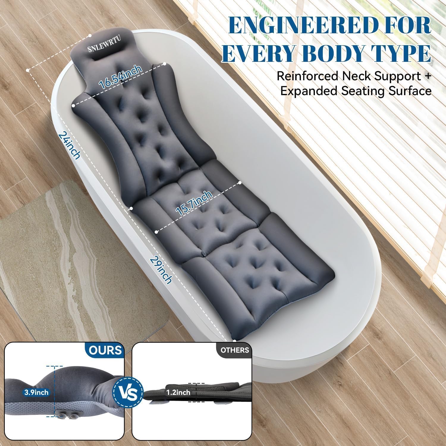 Full Body Bath Pillow for Bathtub, Thick & Luxury Bathtub Cushion with 192 Suction Cups, Bathtub Pillows for Head & Neck, Back Support, Ideal Bath Accessories for Women' Gifts Spa, Soaking, Tub