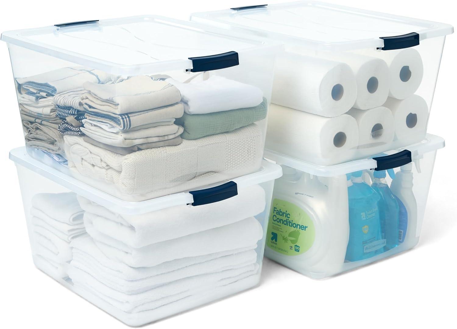 Rubbermaid Cleverstore 95 Qt Clear Storage Bins with Lids, 4-Pack, Stackable, BPA-Free, Made in USA