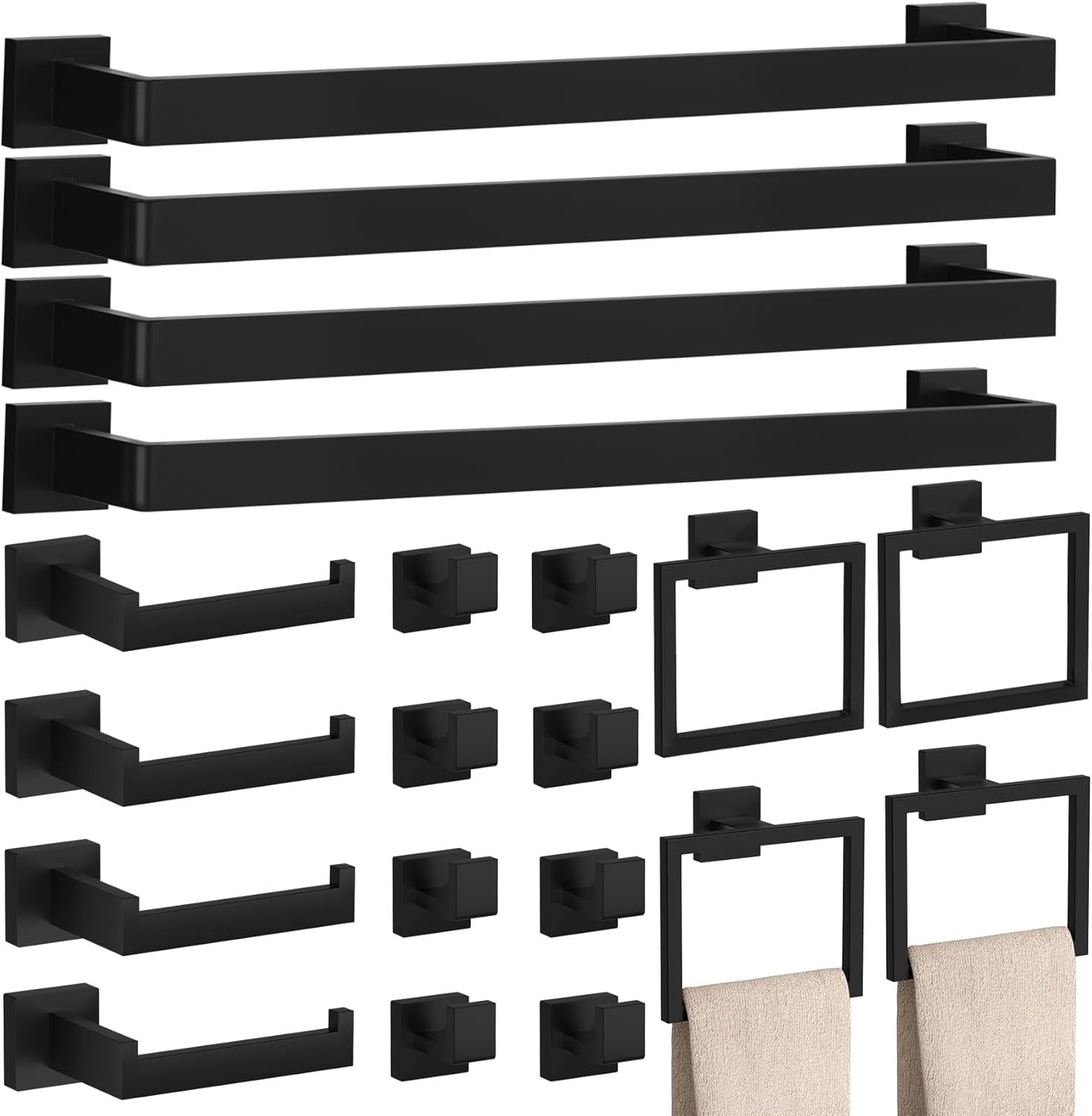 10-Pieces Matte Black Bathroom Accessories Set, 23.6 Inch Bath Towel Bar Set, SUS 304 Stainless Steel Bathroom Hardware Set, Towel Racks for Bathroom Wall Mounted.