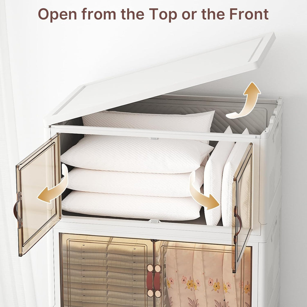 UAMFURI Extra Large Stackable Storage Bins with Lids & Wheels & Door, 660QT-165QT/41GAL*4Pack Foldable Collapsible Closet Organizers, Plastic Containers Drawers for Bedroom Dorm Garage