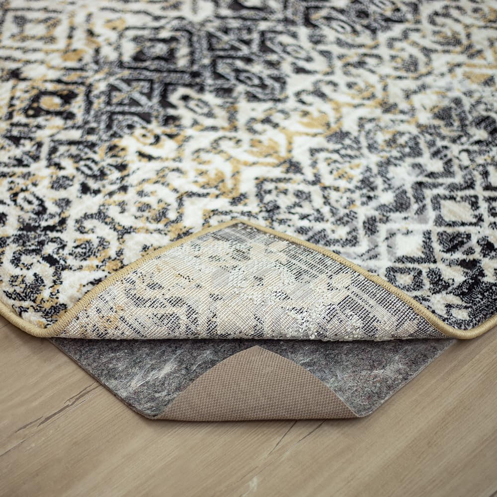 Mohawk Home 6' x 9' Non Slip Grip Rug Pad 1/4" Thick Dual Surface Felt Cushion + Rubber Gripper - Safe for All Floors