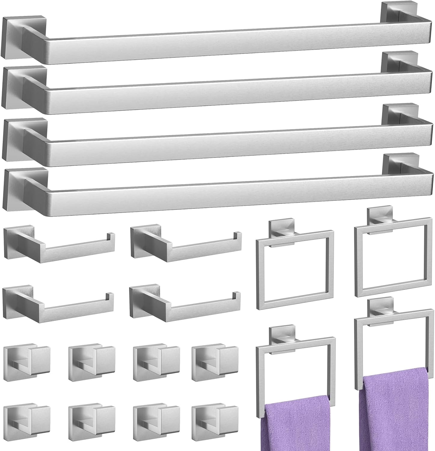 10-Pieces Matte Black Bathroom Accessories Set, 23.6 Inch Bath Towel Bar Set, SUS 304 Stainless Steel Bathroom Hardware Set, Towel Racks for Bathroom Wall Mounted.