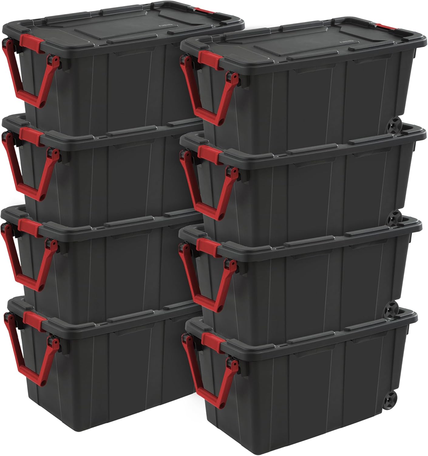 Sterilite 4-Pack Industrial Tote, Heavy-Duty Storage Bins w/Lids and Wheels, 40 Gallon - Stackable Organizing Containers for Home, Garage, Office, and Basement