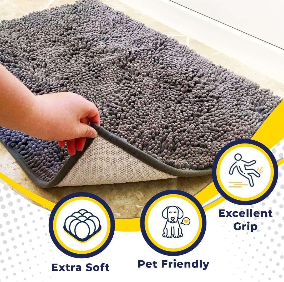 Muddy Mat® | Super Absorbent Door Mat Indoor, Microfiber Quick Dry Chenille Entryway Rug, Non-Slip Front Door Mat, Indoor Mats for Entryway, Machine Washable Pet Rug, Grey XXXL 72"X48"