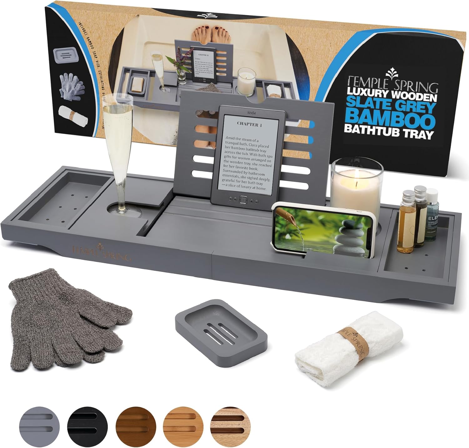 Temple Spring Wooden Bathtub Tray, Bamboo Bathroom Accessories, Bath Tray for Tub, at Home Spa Essentials, Board for Tub Table, Bath Caddy for Bathtub Accessories & Bathroom Essentials – Wood Brown